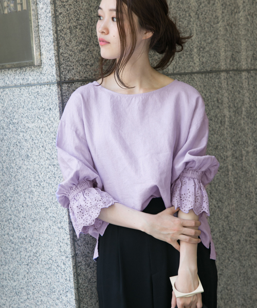 URBAN RESEARCH(アーバンリサーチ)の「UR リネンレーススリーブブラウス(シャツ/ブラウス・レディース・オフホワイト/パープル系その他/イエロー/オレンジ・FREE)」の3枚目の写真