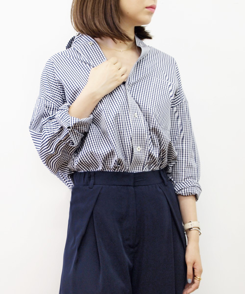 ★美品★TICCA ギンガムチェック　スクエアビッグシャツ　黒　半袖　ゆったり ticca-011-1.jpg