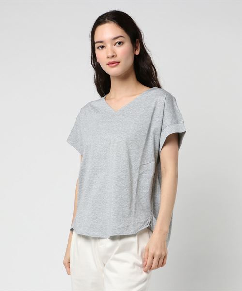 INTERPLANET(インタープラネット)の「ひんやり涼しいバイオシルケットvネックカットソー(Tシャツ/カットソー・レディース・ブラック/グレー/オフホワイト/カーキ・FREE)」の3枚目の写真