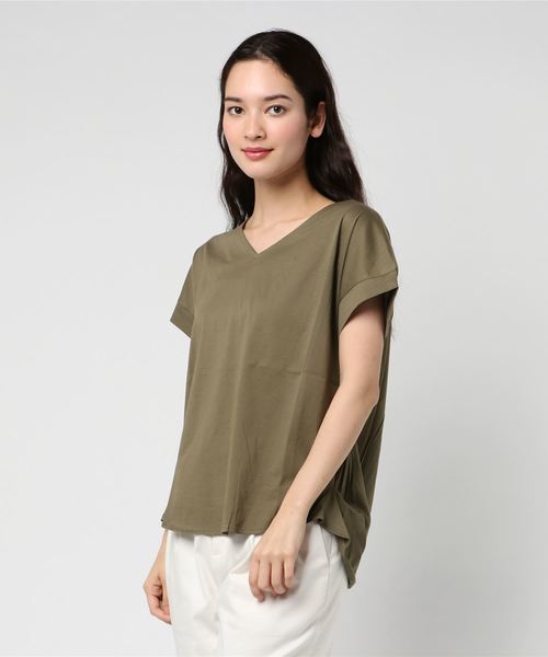 INTERPLANET(インタープラネット)の「ひんやり涼しいバイオシルケットvネックカットソー(Tシャツ/カットソー・レディース・ブラック/グレー/オフホワイト/カーキ・FREE)」の4枚目の写真