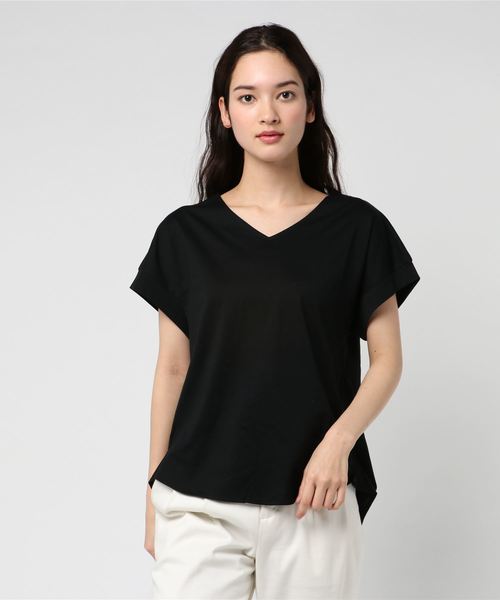 INTERPLANET(インタープラネット)の「ひんやり涼しいバイオシルケットvネックカットソー(Tシャツ/カットソー・レディース・ブラック/グレー/オフホワイト/カーキ・FREE)」の2枚目の写真