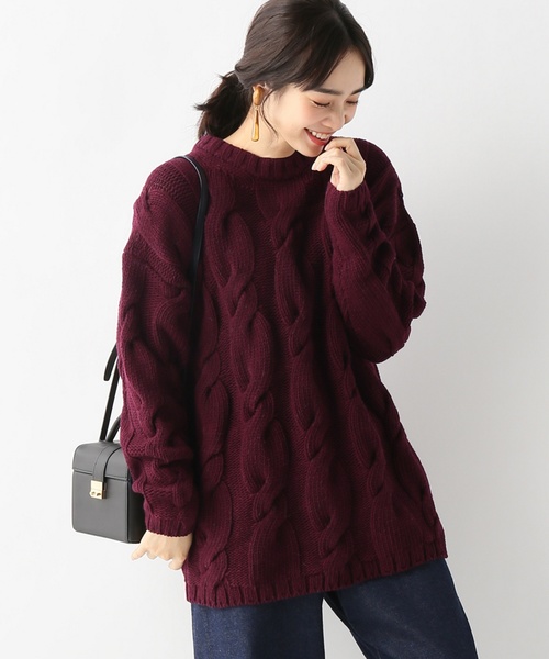 SLOBE IENA（スローブイエナ）の「PAOLA 3Gケーブルニット◆（ニット/セーター・レディース・ブラック/アイボリー/ボルドー・FREE）」の3枚目の写真