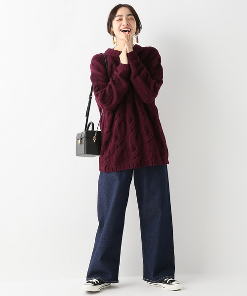 SLOBE IENA（スローブイエナ）の「PAOLA 3Gケーブルニット◆（ニット/セーター・レディース・ブラック/アイボリー/ボルドー・FREE）」の7枚目の写真