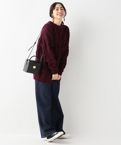 SLOBE IENA（スローブイエナ）の「PAOLA 3Gケーブルニット◆（ニット/セーター・レディース・ブラック/アイボリー/ボルドー・FREE）」の6枚目の写真