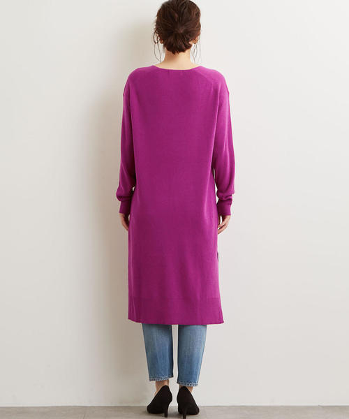 green label relaxing（グリーンレーベルリラクシング）の「NFC W/RY/N ソウバリ Vネック ニットワンピース ◆（ワンピース・レディース・オリーブ/ナチュラル/ネイビー/パープル/グレー・FREE）」の6枚目の写真