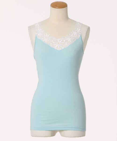 Tiara（ティアラ）の「Ott-Tricotフラワーレースタンクトップ（Tシャツ/カットソー・レディース・ブラック/ネイビー/ピンク/ラベンダー/グレー系その他/ホワイト×ネイビー/アクア/ホワイト/ホワイト×ブルー・FREE）」の7枚目の写真