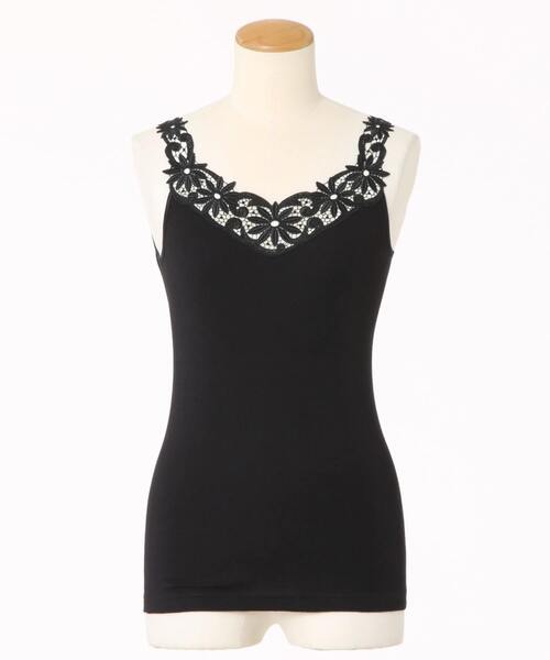 Tiara（ティアラ）の「Ott-Tricotフラワーレースタンクトップ（Tシャツ/カットソー・レディース・ブラック/ネイビー/ピンク/ラベンダー/グレー系その他/ホワイト×ネイビー/アクア/ホワイト/ホワイト×ブルー・FREE）」の4枚目の写真