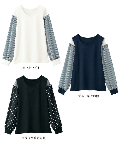 GeeRA(ジーラ)の「袖レース&プリントデザインスリーブニットソー(Tシャツ/カットソー・レディース・オフホワイト/ブラック系その他/ブルー系その他・MEDIUM/LARGE/X-LARGE)」の10枚目の写真