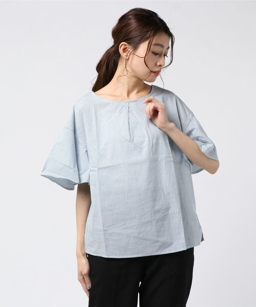 IGNIO(イグニオ)の「2WAYトップス(シャツ/ブラウス・レディース・ホワイト×ブルー/オフホワイト/ホワイト×ネイビー・M/XL/L)」の2枚目の写真