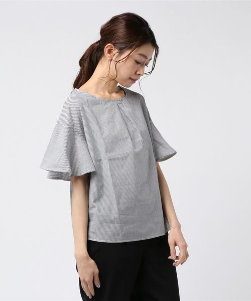 IGNIO(イグニオ)の「2WAYトップス(シャツ/ブラウス・レディース・ホワイト×ブルー/オフホワイト/ホワイト×ネイビー・M/XL/L)」の3枚目の写真