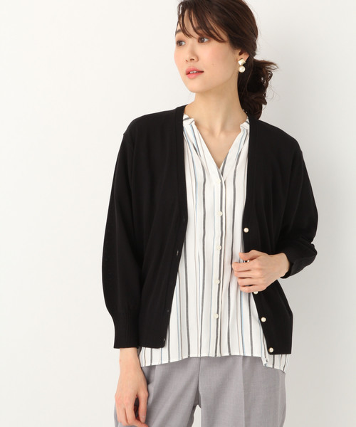 GLOBAL WORK（グローバルワーク）の「パールボタンカーディガン【UVケア】/832399（カーディガン/ボレロ・レディース・ブラック/ベージュ・MEDIUM/LARGE）」の2枚目の写真