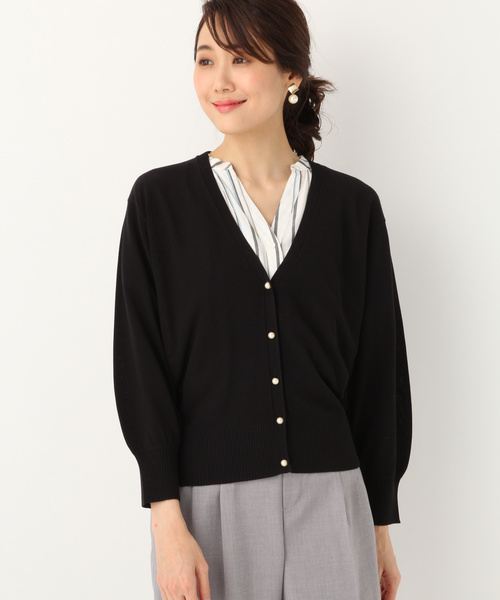 GLOBAL WORK（グローバルワーク）の「パールボタンカーディガン【UVケア】/832399（カーディガン/ボレロ・レディース・ブラック/ベージュ・MEDIUM/LARGE）」の3枚目の写真