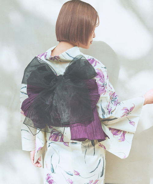 Dita（ディータ）の「ゆかた姿を引き立てる。ふんわりオーガンジーへこ帯 選べる5色【K】（和装小物・レディース・その他1/その他2/その他3/ブラック/ホワイト/ライトブルー/レモンイエロー/ピンクベージュ/ベージュ/エンジ/アッシュグレー/アッシュブラウン/スモークピンク/ライトベージュ/ライラック/サンドベージュ/オレンジ系その他/ネイビー・FREE）」の19枚目の写真