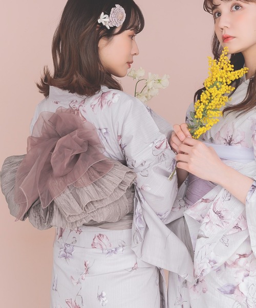 Dita（ディータ）の「ゆかた姿を引き立てる。ふんわりオーガンジーへこ帯 選べる5色【K】（和装小物・レディース・その他1/その他2/その他3/ブラック/ホワイト/ライトブルー/レモンイエロー/ピンクベージュ/ベージュ/エンジ/アッシュグレー/アッシュブラウン/スモークピンク/ライトベージュ/ライラック/サンドベージュ/オレンジ系その他/ネイビー・FREE）」の21枚目の写真