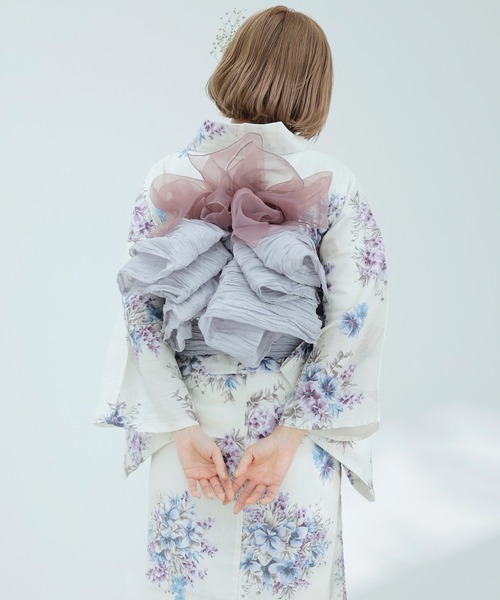 Dita（ディータ）の「ゆかた姿を引き立てる。ふんわりオーガンジーへこ帯 選べる5色【K】（和装小物・レディース・その他1/その他2/その他3/ブラック/ホワイト/ライトブルー/レモンイエロー/ピンクベージュ/ベージュ/エンジ/アッシュグレー/アッシュブラウン/スモークピンク/ライトベージュ/ライラック/サンドベージュ/オレンジ系その他/ネイビー・FREE）」の22枚目の写真