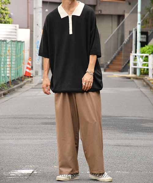 kutir（クティール）の「襟配色ニットポロ（ニット/セーター・メンズ・ブラック/ベージュ・MEDIUM/LARGE）」の3枚目の写真