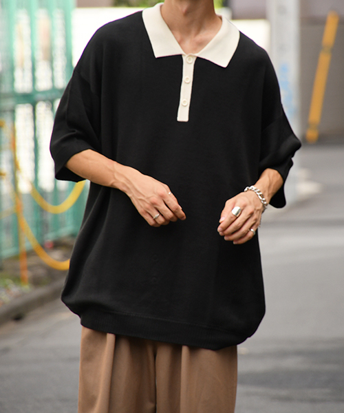 kutir（クティール）の「襟配色ニットポロ（ニット/セーター・メンズ・ブラック/ベージュ・MEDIUM/LARGE）」の6枚目の写真