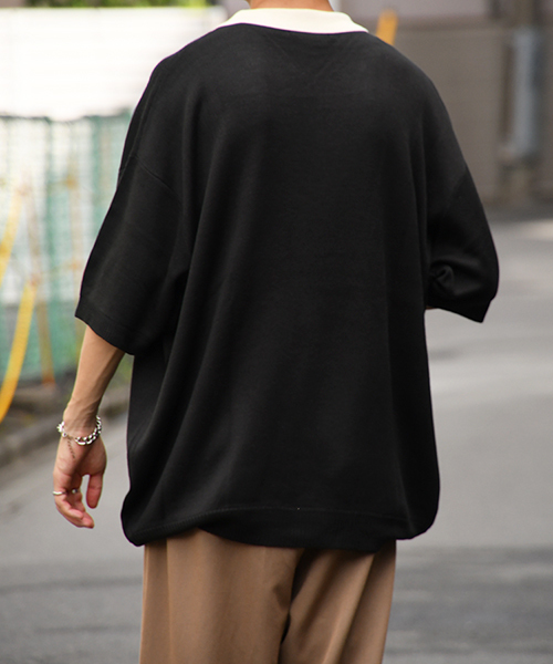 kutir（クティール）の「襟配色ニットポロ（ニット/セーター・メンズ・ブラック/ベージュ・MEDIUM/LARGE）」の8枚目の写真