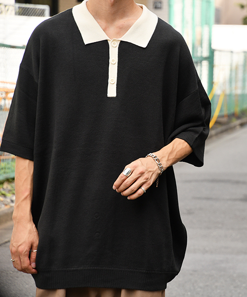kutir（クティール）の「襟配色ニットポロ（ニット/セーター・メンズ・ブラック/ベージュ・MEDIUM/LARGE）」の9枚目の写真