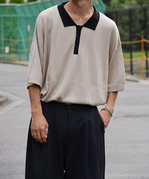 kutir（クティール）の「襟配色ニットポロ（ニット/セーター・メンズ・ブラック/ベージュ・MEDIUM/LARGE）」の13枚目の写真