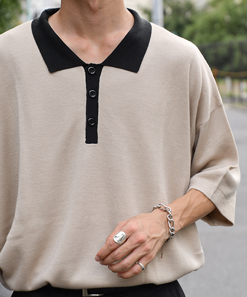 kutir（クティール）の「襟配色ニットポロ（ニット/セーター・メンズ・ブラック/ベージュ・MEDIUM/LARGE）」の16枚目の写真