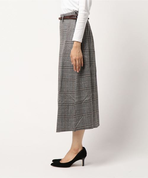 n'ee-ne（ネーネ）の「グレンチェックナロースカート ベルト付き（スカート・レディース・ブラウン/ブラック・FREE）」の4枚目の写真