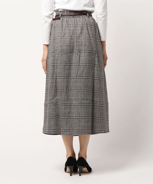 n'ee-ne（ネーネ）の「グレンチェックナロースカート ベルト付き（スカート・レディース・ブラウン/ブラック・FREE）」の7枚目の写真