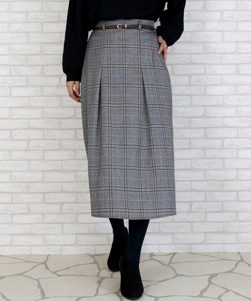 n'ee-ne（ネーネ）の「グレンチェックナロースカート ベルト付き（スカート・レディース・ブラウン/ブラック・FREE）」の9枚目の写真