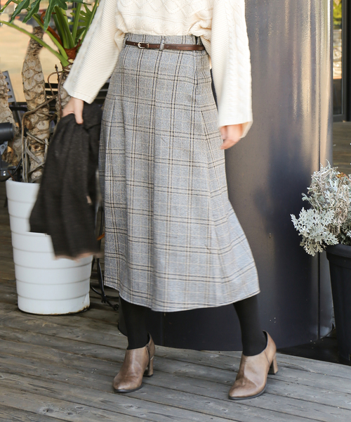 n'ee-ne（ネーネ）の「グレンチェックナロースカート ベルト付き（スカート・レディース・ブラウン/ブラック・FREE）」の14枚目の写真
