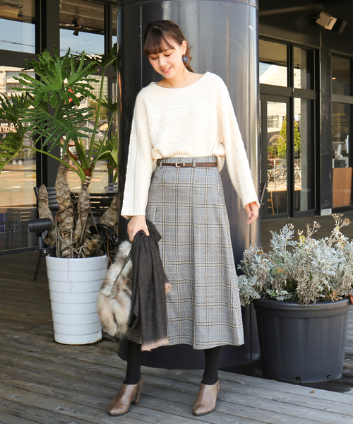 n'ee-ne（ネーネ）の「グレンチェックナロースカート ベルト付き（スカート・レディース・ブラウン/ブラック・FREE）」の15枚目の写真