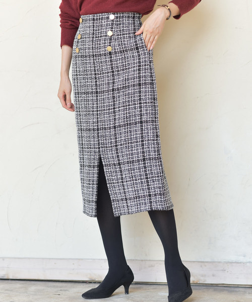 rps（アールピーエス）の「ツイードナロースカート（スカート・レディース・ベージュ/オフホワイト・M）」の2枚目の写真