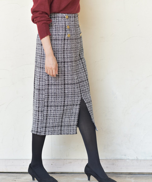 rps（アールピーエス）の「ツイードナロースカート（スカート・レディース・ベージュ/オフホワイト・M）」の9枚目の写真