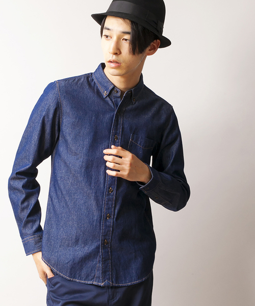 WEGO（ウィゴー）の「WEGO/デニムボタンダウンシャツ（シャツ/ブラウス・メンズ・ホワイト/インディゴブルー/ダークインディゴブルー・MEDIUM/LARGE）」の3枚目の写真