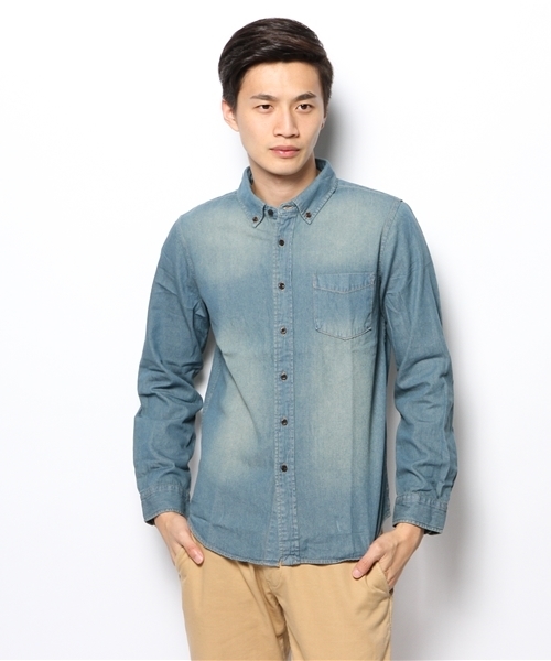 WEGO（ウィゴー）の「WEGO/デニムボタンダウンシャツ（シャツ/ブラウス・メンズ・ホワイト/インディゴブルー/ダークインディゴブルー・MEDIUM/LARGE）」の15枚目の写真