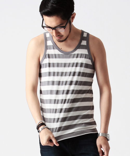 BEAMS(ビームス)の「○BEAMS / ボーダー タンクトップ(タンクトップ・メンズ・グレー/ネイビー・MEDIUM/LARGE)」の1枚目の写真