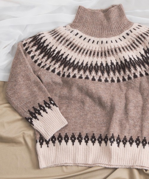 Aunt Marie's（アントマリーズ）の「AUNT MARIE'S タートルノルディック編みニット（ニット/セーター・レディース・ベージュ/ダークブラウン・FREE）」の9枚目の写真