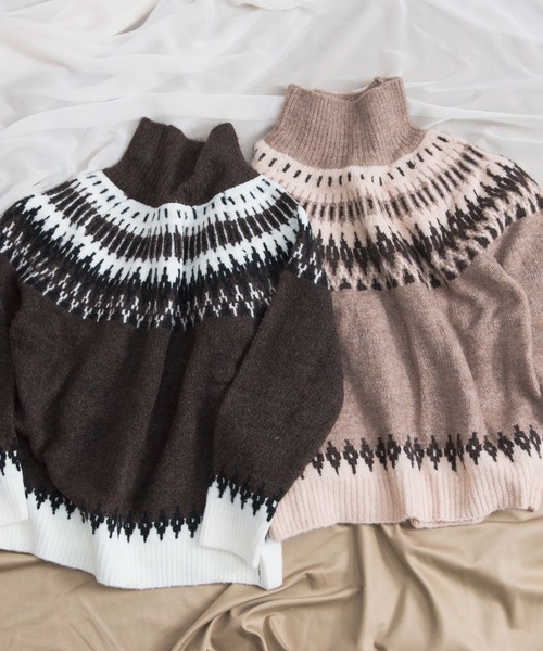 Aunt Marie's（アントマリーズ）の「AUNT MARIE'S タートルノルディック編みニット（ニット/セーター・レディース・ベージュ/ダークブラウン・FREE）」の11枚目の写真