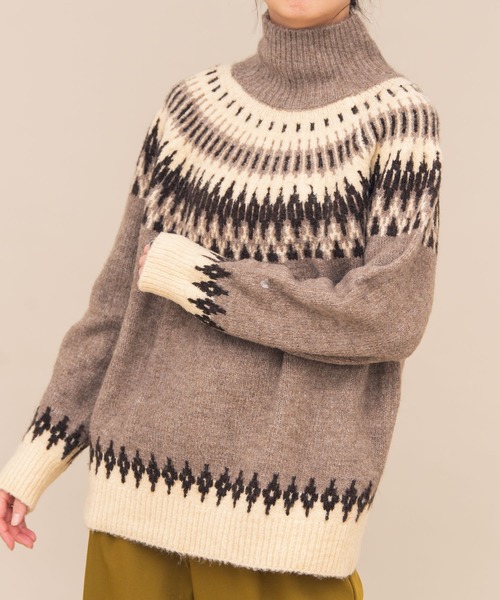 Aunt Marie's（アントマリーズ）の「AUNT MARIE'S タートルノルディック編みニット（ニット/セーター・レディース・ベージュ/ダークブラウン・FREE）」の7枚目の写真