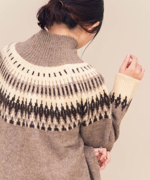 Aunt Marie's（アントマリーズ）の「AUNT MARIE'S タートルノルディック編みニット（ニット/セーター・レディース・ベージュ/ダークブラウン・FREE）」の8枚目の写真