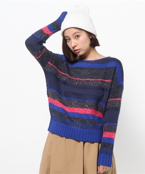 Khaju(カージュ)の「Khaju:カラフルボーダープルオーバー□(ニット/セーター・レディース・グレー/ブルー・ONE SIZE)」の8枚目の写真