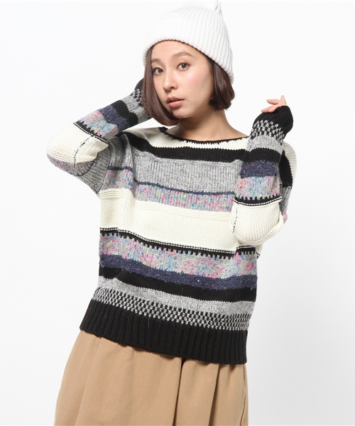 Khaju(カージュ)の「Khaju:カラフルボーダープルオーバー□(ニット/セーター・レディース・グレー/ブルー・ONE SIZE)」の9枚目の写真