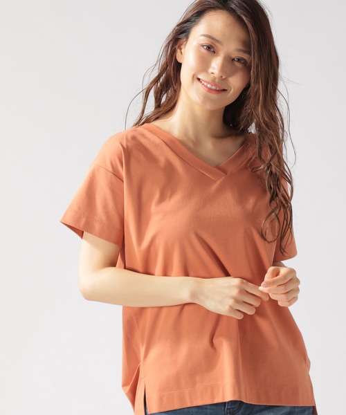 BAYFLOW（ベイフロー）の「シルケットVネックTシャツ（Tシャツ/カットソー・レディース・ホワイト/ライトブルー/ブラック/ベージュ/オレンジ/レッド/ブルー・SMALL/MEDIUM）」の7枚目の写真