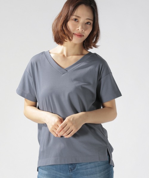 BAYFLOW（ベイフロー）の「シルケットVネックTシャツ（Tシャツ/カットソー・レディース・ホワイト/ライトブルー/ブラック/ベージュ/オレンジ/レッド/ブルー・SMALL/MEDIUM）」の6枚目の写真