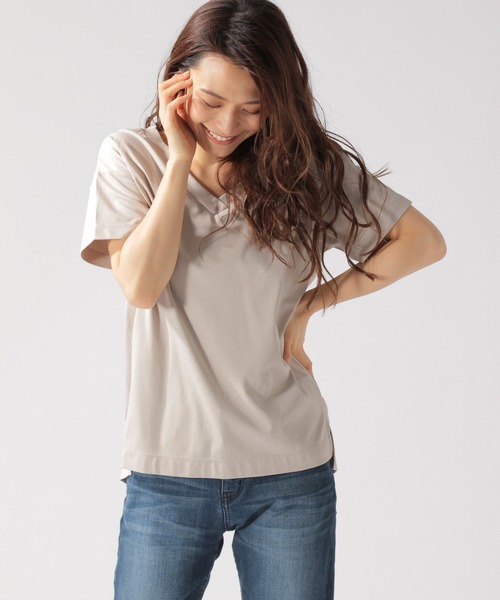 BAYFLOW（ベイフロー）の「シルケットVネックTシャツ（Tシャツ/カットソー・レディース・ホワイト/ライトブルー/ブラック/ベージュ/オレンジ/レッド/ブルー・SMALL/MEDIUM）」の11枚目の写真