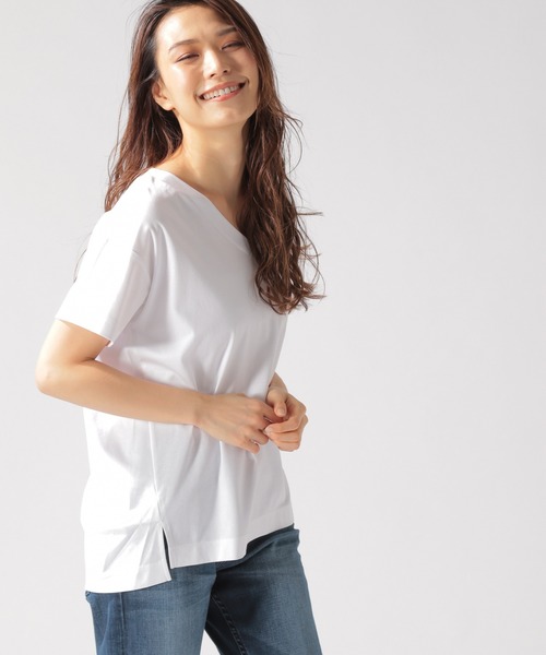 BAYFLOW（ベイフロー）の「シルケットVネックTシャツ（Tシャツ/カットソー・レディース・ホワイト/ライトブルー/ブラック/ベージュ/オレンジ/レッド/ブルー・SMALL/MEDIUM）」の8枚目の写真