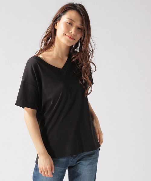 BAYFLOW（ベイフロー）の「シルケットVネックTシャツ（Tシャツ/カットソー・レディース・ホワイト/ライトブルー/ブラック/ベージュ/オレンジ/レッド/ブルー・SMALL/MEDIUM）」の10枚目の写真