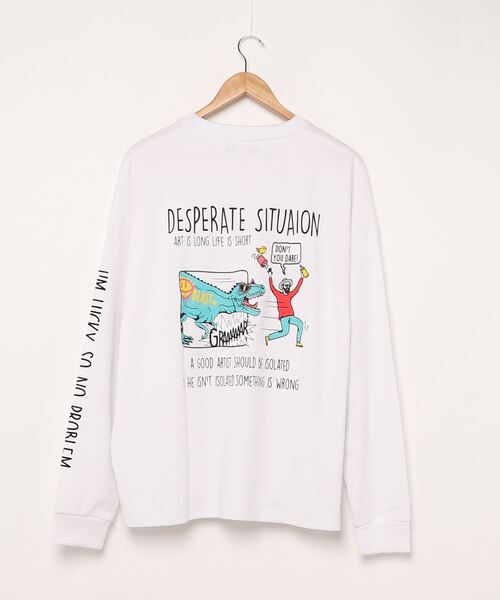 JEANS MATE(ジーンズメイト)の「プリントポンチTトレーナー 肉厚ロンT 袖プリント バックプリント インナーとしても1枚でも着用できるロングシーズン着用可能アイテム(Tシャツ/カットソー・メンズ・パープル/ホワイト系その他/ベージュ/ホワイト・MEDIUM/LARGE)」の9枚目の写真