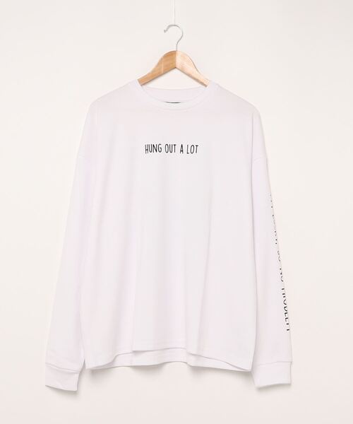JEANS MATE(ジーンズメイト)の「プリントポンチTトレーナー 肉厚ロンT 袖プリント バックプリント インナーとしても1枚でも着用できるロングシーズン着用可能アイテム(Tシャツ/カットソー・メンズ・パープル/ホワイト系その他/ベージュ/ホワイト・MEDIUM/LARGE)」の6枚目の写真