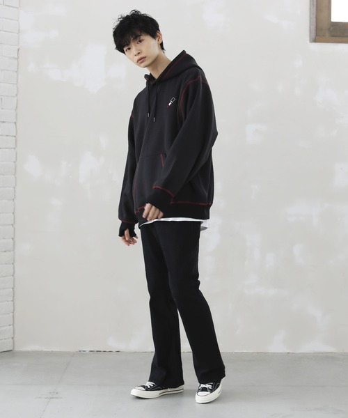 LILL(リル)の「ルージュ刺繍スティッチデザインビッグシルエットプルパーカー(パーカー・メンズ・ホワイト/ブラック/ブラック系その他・S/M/L)」の11枚目の写真