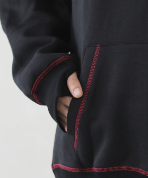 LILL(リル)の「ルージュ刺繍スティッチデザインビッグシルエットプルパーカー(パーカー・メンズ・ホワイト/ブラック/ブラック系その他・S/M/L)」の19枚目の写真